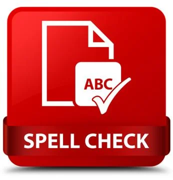 Spell check document red square button red ribbon in middle Ilustração Stock