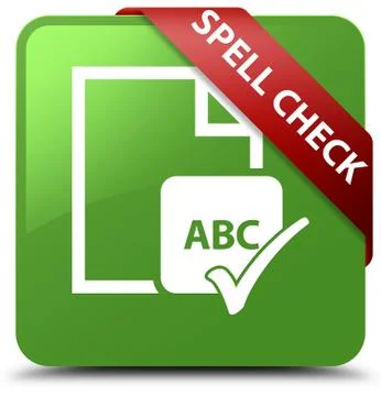 Spell check document soft green square button red ribbon in corner Ilustração Stock