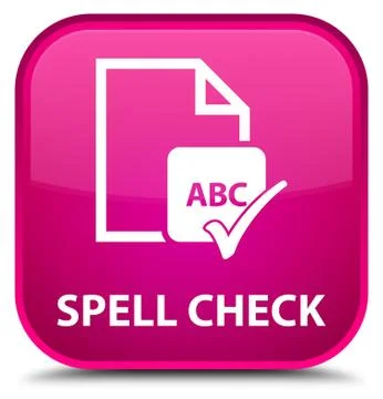 Spell check document special pink square button 스톡 일러스트