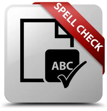 Spell check document white square button red ribbon in corner Ilustração Stock