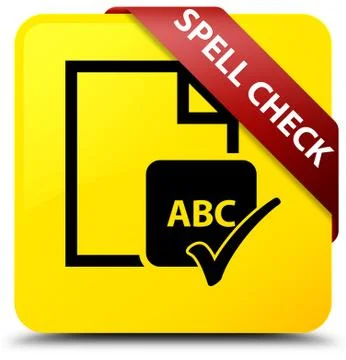 Spell check document yellow square button red ribbon in corner イラスト素材