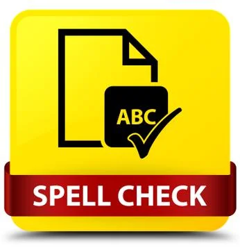 Spell check document yellow square button red ribbon in middle イラスト素材
