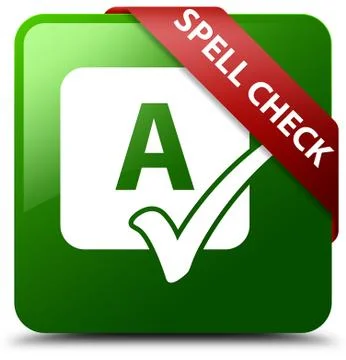 Spell check green square button red ribbon in corner Ilustração Stock