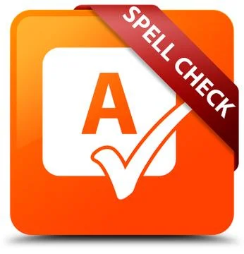 Spell check orange square button red ribbon in corner Ilustração Stock