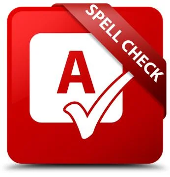Spell check red square button red ribbon in corner Ilustração Stock