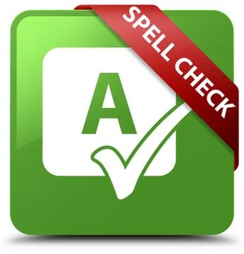 Spell check soft green square button red ribbon in corner Ilustração Stock
