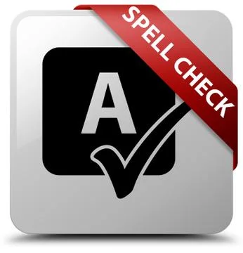 Spell check white square button red ribbon in corner Ilustração Stock