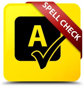 Spell check yellow square button red ribbon in corner Ilustração Stock