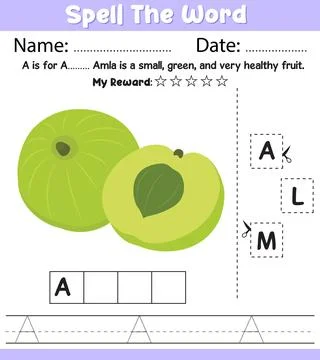 Spell the Word Amla Worksheet Name Date My Reward Cut Paste Letters Handwri.. Stock Illustration