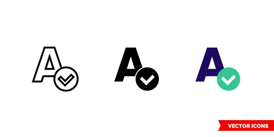 Spellcheck icon of 3 types. Isolated vector sign symbol. Stock Illustration