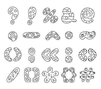 Spelling punctuation set in outline line art Stock Illustration