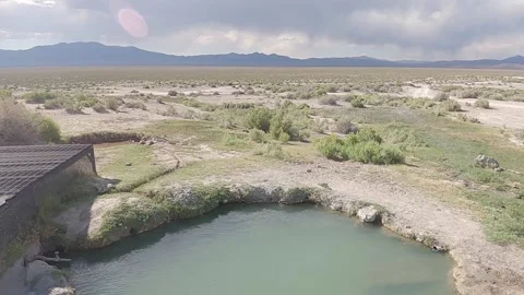 Spencer Hot Spring, Nevada: Hot Springs Pool, Wood Deck, Dersert/Mountain View Stock Footage 148123322