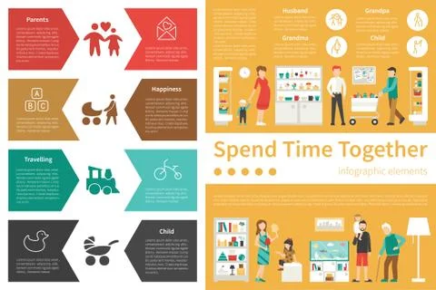Spend Time Together infographic flat vector illustration. Presentation Concept Stock Illustration