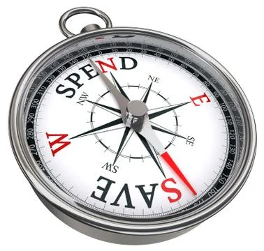 Spend versus save concept compass Stock Illustration