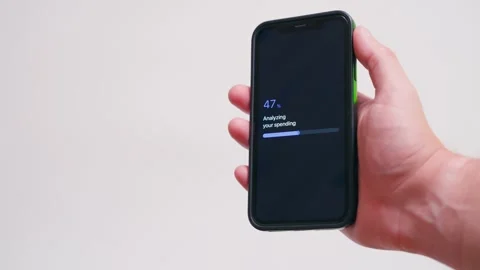 Spending analysis on smartphone screen with dark theme ends with analysis failed Stock Footage 342603266