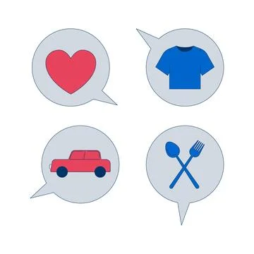 Spending categories in budget planning 2D cartoon objects set Stock Illustration