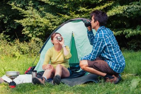 Spending a vacation on camping Stock Photos