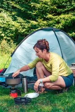 Spending a vacation on camping Stock Photos