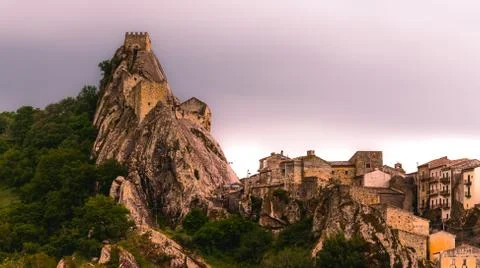 Sperlinga Castle with a glimpse of the town Stock Photos