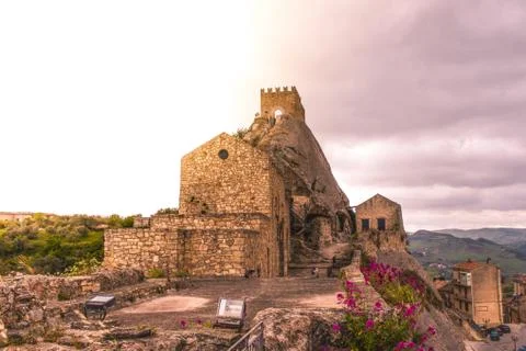 Sperlinga castle view from the top of the Castle on a Cloudy Day Stock Photos