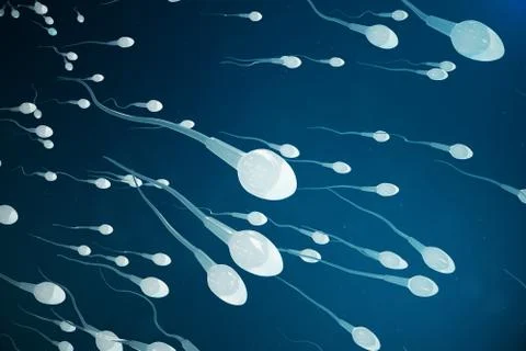 Sperm approaching egg cell, ovum. natural fertilization - close-up view Stock Illustration