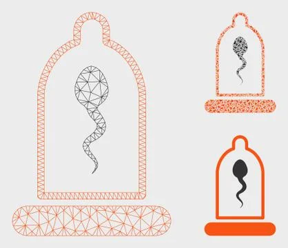 Sperm in Condom Vector Mesh Network Model and Triangle Mosaic Icon Stock-Illustration