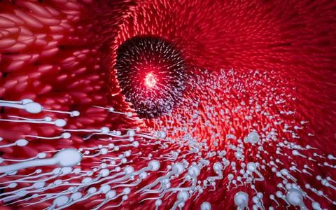 The sperm is directed towards the egg. To do human mating. A pre-fertilizat.. Stock Illustration