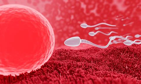 The sperm is directed towards the egg. To do human mating. A pre-fertilizat.. Stock Illustration
