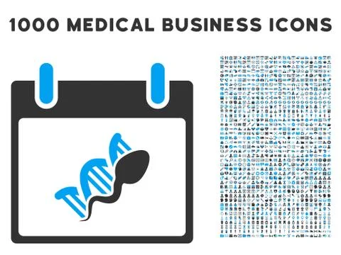Sperm DNA Replication Calendar Day Icon With 1000 Medical Business Symbols Illustrazione stock