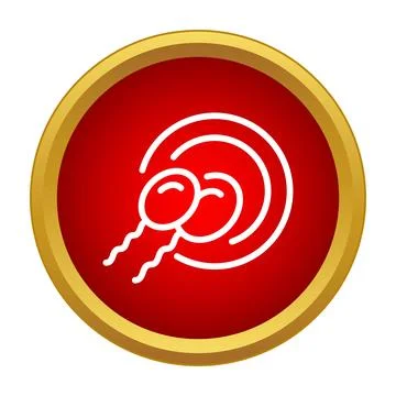 Sperm fertilizing an egg outline in a red and gold circle icon Stock Illustration