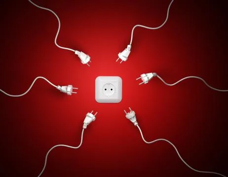 Sperm-like power cords attracted by a wall socket Illustrazione stock