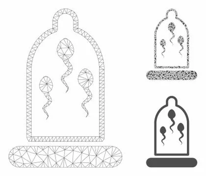Sperm Prevention Condom Vector Mesh Network Model and Triangle Mosaic Icon Stock Illustration