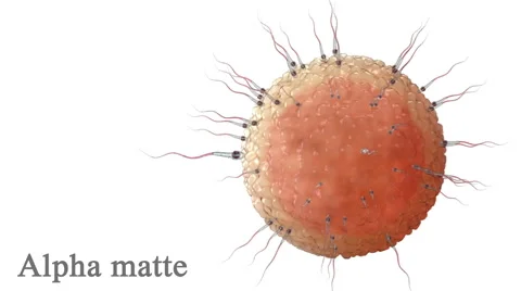 Sperm, spermatozoons around egg, cell isolated on white. Alpha matte included. Stock Footage 56572630