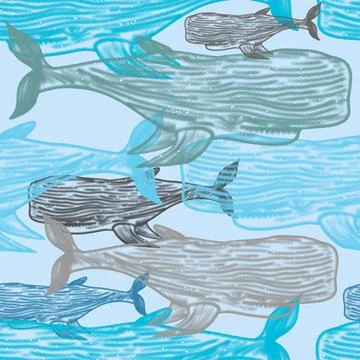 Sperm whale hand drawing pattern seamless. cachalot background Stock Illustration