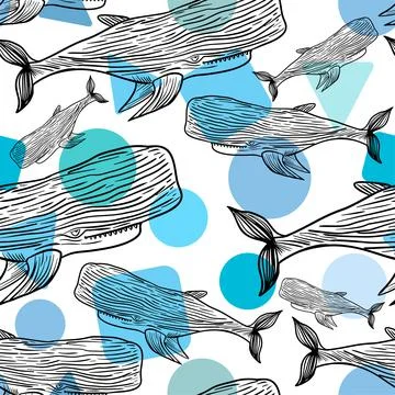 Sperm whale hand drawing pattern seamless. cachalot background Stock Illustration