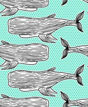 Sperm whale hand drawing pattern seamless. cachalot background Stock Illustration