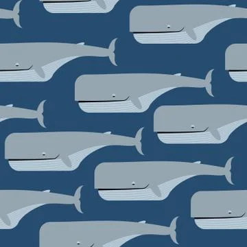 Sperm whale seamless pattern. Blue whale vector background. Great underwater  Illustrazione stock