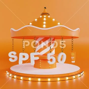 SPF 50 carousel sunscreen advertisement 3d illustration PSD Template