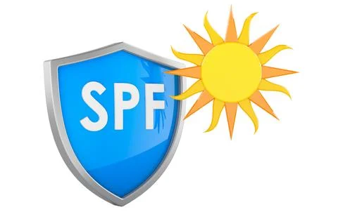 SPF sun protection shield with bright sun. 3D rendering Stock Illustration