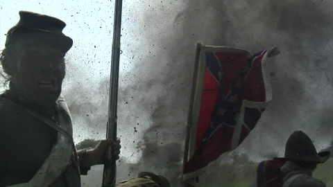 SPFX, "Combat Camera" in a chaotic Civil War Battle reenactment charge Stock Footage 148404029