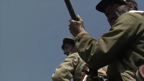 SPFX, "Combat Camera" in a Civil War Battle reenactment firing line Stock Footage 148404080