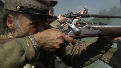 SPFX, "Combat Camera" in the middle of a Civil War Battle reenactment Stock-Footage 148404109