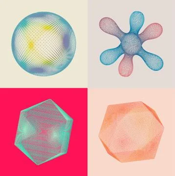 Sphere and crystal consisting of small particles. Object with dots. Molecular Stock Illustration