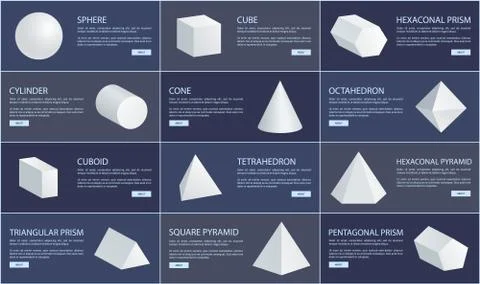 Sphere and Cube, Cone and Cuboid Geometric Set Stockillustratie
