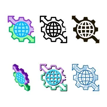 Sphere and mechanical gear with arrows icon vector outline minimal 스톡 일러스트