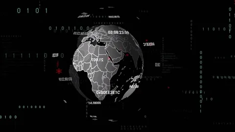 On sphere appearing, 3D globe rotating eastward displaying hex codes, timestamps Stock Footage 311508101