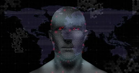 Sphere appearing initiating head formation, clustering nodes, scanning glitch 動画素材 313758691