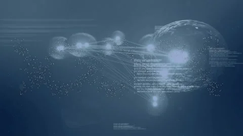Sphere appearing, spawning spheres, connecting lines, shifting code overlays for Stock Footage 310438712