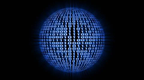 Sphere of binary code reflecting in itself - isolated on black background Stock Illustration