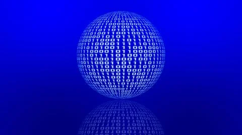 Sphere of binary code with reflection on blue floor against blue background Stock Illustration
